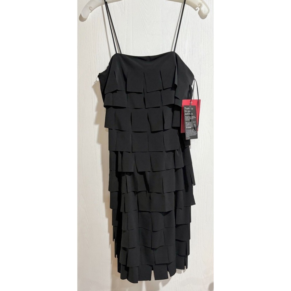 JS Collections Black Tiered Ruffle Spaghetti Strap Cocktail Dress Size 10